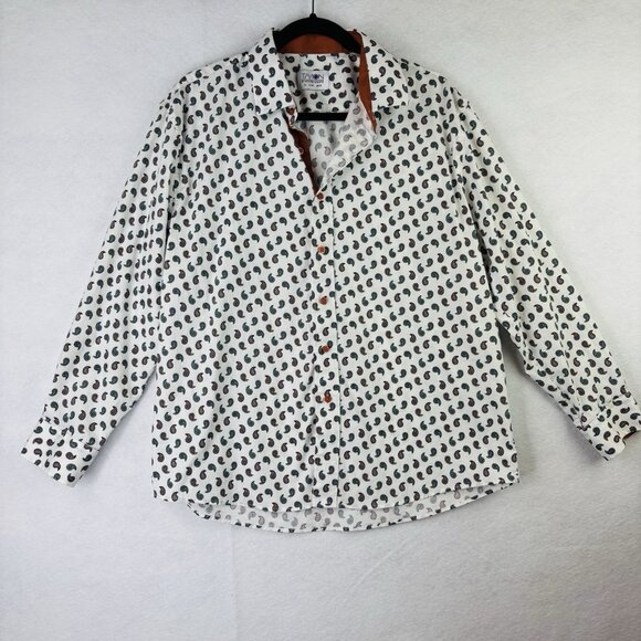 Tayion by Montee Holand Mens Sz XL Paisley Long Sleeve Button Up White Shirt - Picture 1 of 8